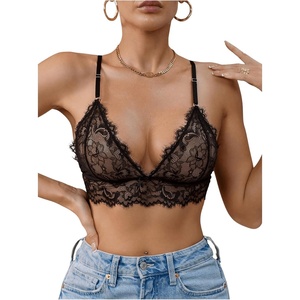 image:imageGORGLITTER Womens Lace Sheer Bralette Sexy See Through Rave Unlined Wireless BraBlack