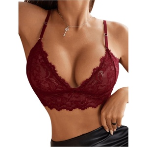 image:imageGORGLITTER Womens Lace Sheer Bralette Sexy See Through Rave Unlined Wireless BraBurgundy