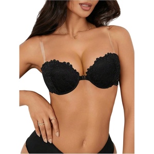 image:imageGORGLITTER Womens Lace Strapless Bra Front Closure Push Up Bandeau Underwire BralettesBlack a