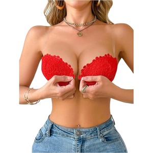 image:imageGORGLITTER Womens Lace Strapless Bra Front Closure Push Up Bandeau Underwire BralettesRed