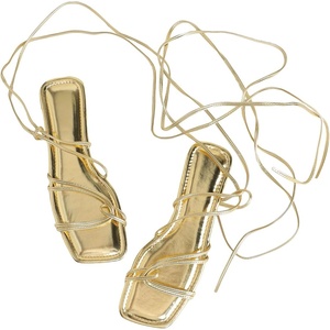 image:imageGORGLITTER Womens Lace Up Strappy Flat Gladiator Sandals Trendy 2025 Criss Cross Tie Up Sandals Square ToeGold
