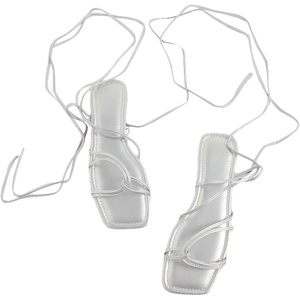 image:imageGORGLITTER Womens Lace Up Strappy Flat Gladiator Sandals Trendy 2025 Criss Cross Tie Up Sandals Square ToeSilver