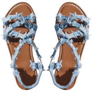 image:imageGORGLITTER Womens Leopard Strappy Flat Sandals Cheetah Ankle Strap Open Toe Summer Going Out Dressy Sandal 2026Blue Denim