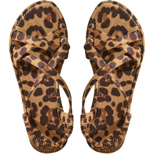 image:imageGORGLITTER Womens Leopard Strappy Flat Sandals Cheetah Ankle Strap Open Toe Summer Going Out Dressy Sandal 2026Brown