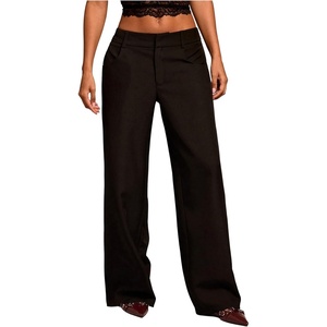 image:imageGORGLITTER Womens Low Rise Dress Pants Wide Leg Trousers Business Casual Work Dressy Low Waisted Straight Slacks PantsBlack