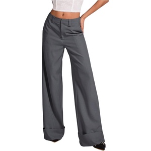 image:imageGORGLITTER Womens Low Rise Dress Pants Wide Leg Trousers Business Casual Work Dressy Low Waisted Straight Slacks PantsDark Grey