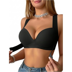 image:imageGORGLITTER Womens Posture Correcting Bra Wireless Front Closure Back Support Bra Push Up Full Coverage BralettesBlack