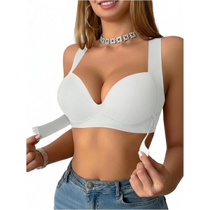 image:imageGORGLITTER Womens Posture Correcting Bra Wireless Front Closure Back Support Bra Push Up Full Coverage BralettesWhite