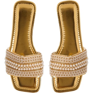 image:imageGORGLITTER Womens Sparkly Jeweled Flat Sandals Dressy Open Toe Glitter Shiny Slippers Slipon ShoesGold Sparkly