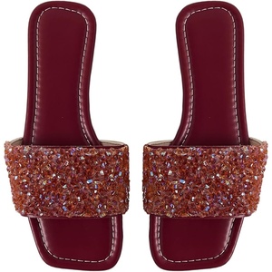 image:imageGORGLITTER Womens Sparkly Jeweled Flat Sandals Dressy Open Toe Glitter Shiny Slippers Slipon ShoesRed
