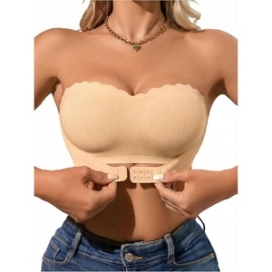 image:imageGORGLITTER Womens Strapless Bra Front Closure No Padding Comfort Wireless One Piece Backless Bandeau BraApricot