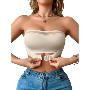 image:imageGORGLITTER Womens Strapless Bra Front Closure No Padding Comfort Wireless One Piece Backless Bandeau BraKhaki
