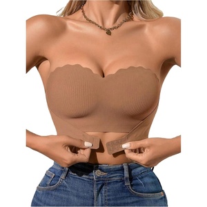 image:imageGORGLITTER Womens Strapless Bra Front Closure No Padding Comfort Wireless One Piece Backless Bandeau BraPlain Khaki