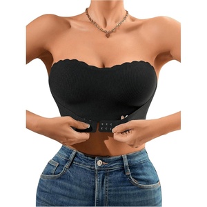 image:imageGORGLITTER Womens Strapless Bra Front Closure No Padding Comfort Wireless One Piece Backless Bandeau BraPure Black