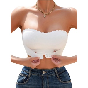 image:imageGORGLITTER Womens Strapless Bra Front Closure No Padding Comfort Wireless One Piece Backless Bandeau BraSolid White