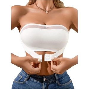 image:imageGORGLITTER Womens Strapless Bra Front Closure No Padding Comfort Wireless One Piece Backless Bandeau BraWhite
