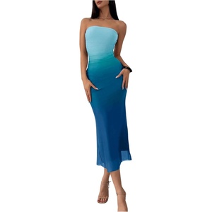 image:imageGORGLITTER Womens Strapless Mesh Dinner Cocktail Tube Maxi Dress Y2K Summer Wedding Guest Sunset Prom Beach SundressesBlue
