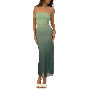 image:imageGORGLITTER Womens Strapless Mesh Dinner Cocktail Tube Maxi Dress Y2K Summer Wedding Guest Sunset Prom Beach SundressesGreen Ombre Print