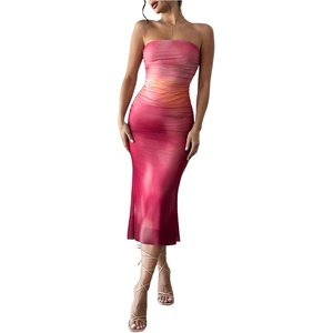 image:imageGORGLITTER Womens Strapless Mesh Dinner Cocktail Tube Maxi Dress Y2K Summer Wedding Guest Sunset Prom Beach SundressesHot Pink