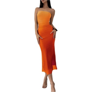 image:imageGORGLITTER Womens Strapless Mesh Dinner Cocktail Tube Maxi Dress Y2K Summer Wedding Guest Sunset Prom Beach SundressesOrange
