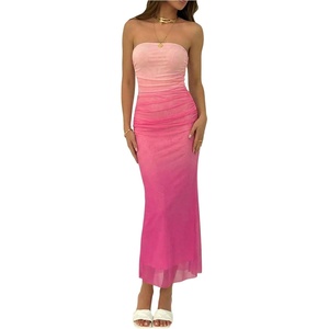 image:imageGORGLITTER Womens Strapless Mesh Dinner Cocktail Tube Maxi Dress Y2K Summer Wedding Guest Sunset Prom Beach SundressesPink
