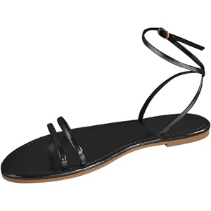 image:imageGORGLITTER Womens Strappy Flat Sandals Ankle Strap Open Toe Dressy Wedding Guest Summer Flats SandalBlack