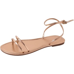 image:imageGORGLITTER Womens Strappy Flat Sandals Ankle Strap Open Toe Dressy Wedding Guest Summer Flats SandalChampagne