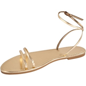 image:imageGORGLITTER Womens Strappy Flat Sandals Ankle Strap Open Toe Dressy Wedding Guest Summer Flats SandalGold