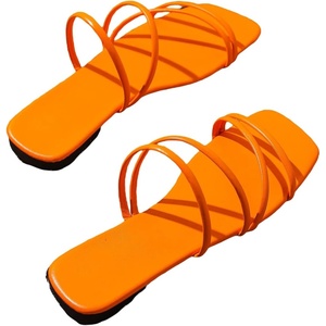 image:imageGORGLITTER Womens Strappy Flat Sandals Cute Dressy Open Toe Slip on Slide SandalsOrange
