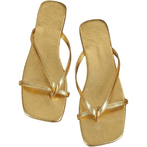 image:imageGORGLITTER Womens Strappy Square Toe Thong Sandals Dressy Summer Cute Vacation Beach Comfortable Flip Flops Slide Shoes 2026Gold
