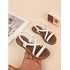 image:imageGORGLITTER Girls Sandals Dressy Ankle Strap Sandal Open Toe Bridal Slides Flats Summer Cute Vacation SandalsBeige White