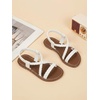 image:imageGORGLITTER Girls Sandals Dressy Ankle Strap Sandal Open Toe Bridal Slides Flats Summer Cute Vacation SandalsBeige White