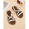 image:imageGORGLITTER Girls Sandals Dressy Ankle Strap Sandal Open Toe Bridal Slides Flats Summer Cute Vacation SandalsBeige White