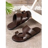 image:imageGORGLITTER Mens House Slippers Leather Slide 2025 Footwear Round Flip Flops Pu Slip on SandalsBrown