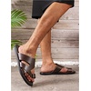 image:imageGORGLITTER Mens House Slippers Leather Slide 2025 Footwear Round Flip Flops Pu Slip on SandalsBrown