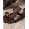 image:imageGORGLITTER Mens House Slippers Leather Slide 2025 Footwear Round Flip Flops Pu Slip on SandalsBrown