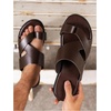 image:imageGORGLITTER Mens House Slippers Leather Slide 2025 Footwear Round Flip Flops Pu Slip on SandalsBrown