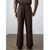 image:imageGORGLITTER Mens Pin Stripe Baggy Dress Pants Wide Leg Business Casual Work Pleated Slacks TrousersCoffee Brown