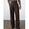 image:imageGORGLITTER Mens Pin Stripe Baggy Dress Pants Wide Leg Business Casual Work Pleated Slacks TrousersCoffee Brown