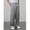 image:imageGORGLITTER Mens Pin Stripe Baggy Dress Pants Wide Leg Business Casual Work Pleated Slacks TrousersDark Grey