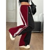 image:imageGORGLITTER Womens Baggy Track Pants Y2K Color Block Drawstring Barrel Parachute Pants High Waisted Streetwear PantBlack and Red