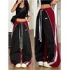 image:imageGORGLITTER Womens Baggy Track Pants Y2K Color Block Drawstring Barrel Parachute Pants High Waisted Streetwear PantBlack and Red