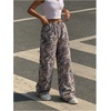 image:imageGORGLITTER Womens Camo Baggy Pants Oversized Wide Leg High Waisted Drawstring Streetwear Camouflage Track Sweat PantsGrey