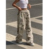 image:imageGORGLITTER Womens Camo Baggy Pants Oversized Wide Leg High Waisted Drawstring Streetwear Camouflage Track Sweat PantsKhaki