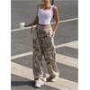 image:imageGORGLITTER Womens Camo Baggy Pants Oversized Wide Leg High Waisted Drawstring Streetwear Camouflage Track Sweat PantsKhaki