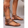 image:imageGORGLITTER Womens Gladiator Strap Sandals Flip Flops Fisherman Buckle Thong Sandals Open Toe Ankle Strap Flat SlidesBrown