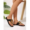 image:imageGORGLITTER Womens Gold Flip Flops Square Toe Summer Sandals 2026 Wedding Dressy Vacation Beach Slides ShoesBlack Metal Decor