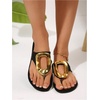 image:imageGORGLITTER Womens Gold Flip Flops Square Toe Summer Sandals 2026 Wedding Dressy Vacation Beach Slides ShoesBlack Metal Decor