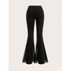 image:imageGORGLITTER Womens Lace Goth Bell Bottom Pants Mesh Flare High Waisted Flared LeggingsBlack