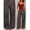 image:imageGORGLITTER Womens Low Rise Dress Pants Going Out Formal Outfits Wide Leg Work Slacks Pants Business Casual TrousersDark Grey